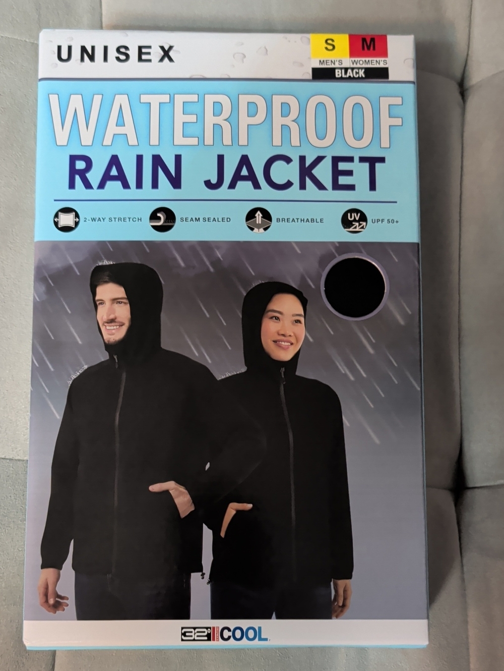 Waterproof Rain Jacket - Unisex Black Men's Small Or Women's Medium Nib